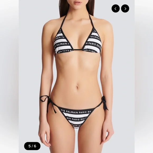 BALMAIN***Black + White Logo Striped String Bikini Set**XS, Sm., Large***$570 - Picture 2 of 13